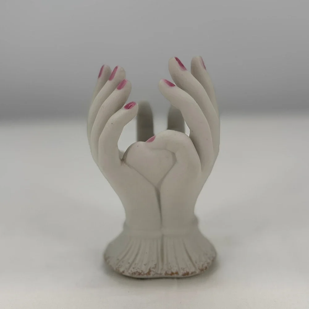 Lefton China Vintage Porcelain Hands Vase Figurine Pink Roses 1787 Hand Painted‎